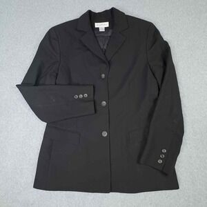 Brooks Brothers Brookease Blazer Womens Size 12 Black‎ Wool Pockets Academia USA